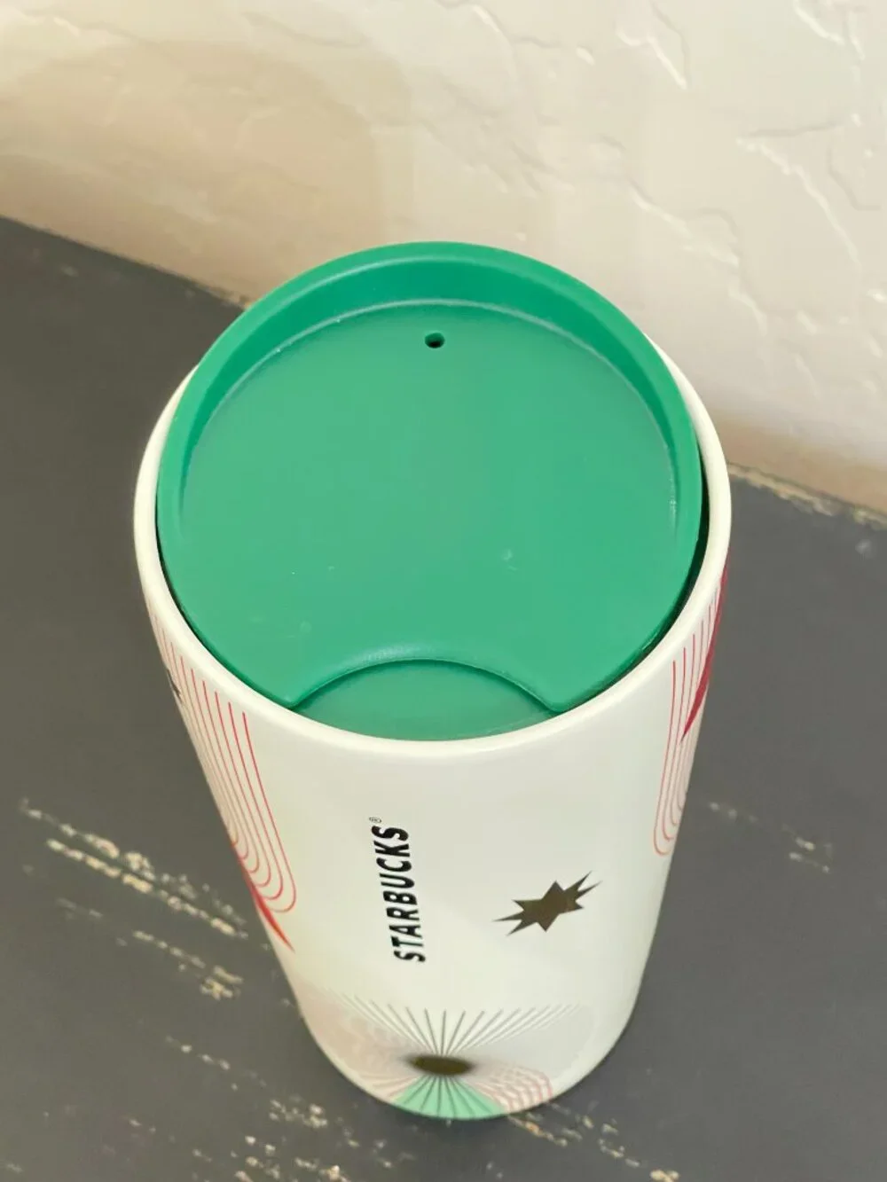 Starbucks Cup Mug with Lid Christmas Trees Stars Holiday Ceramic Tall 12 oz